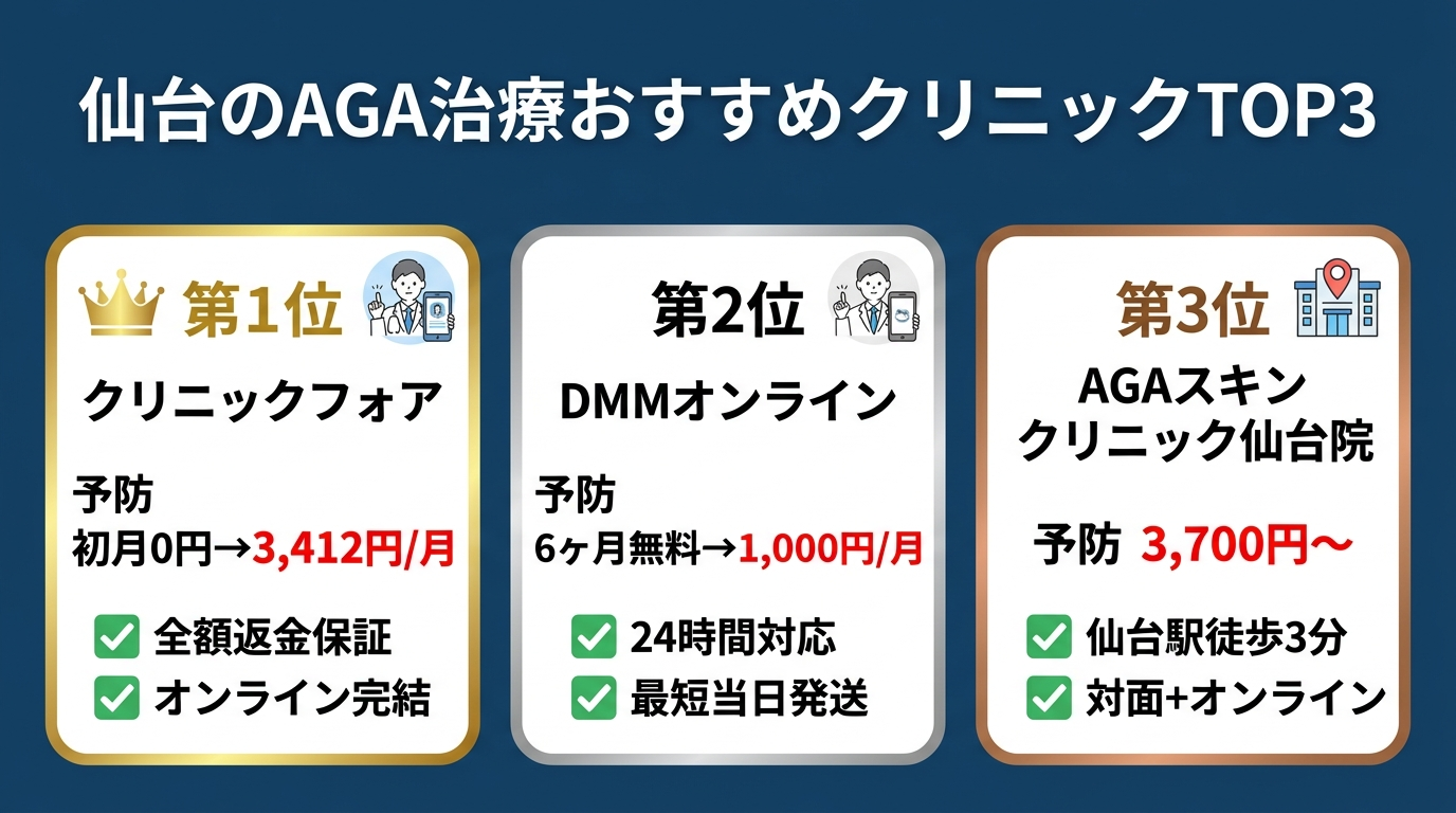 仙台のAGA治療おすすめクリニック料金の安すから比較