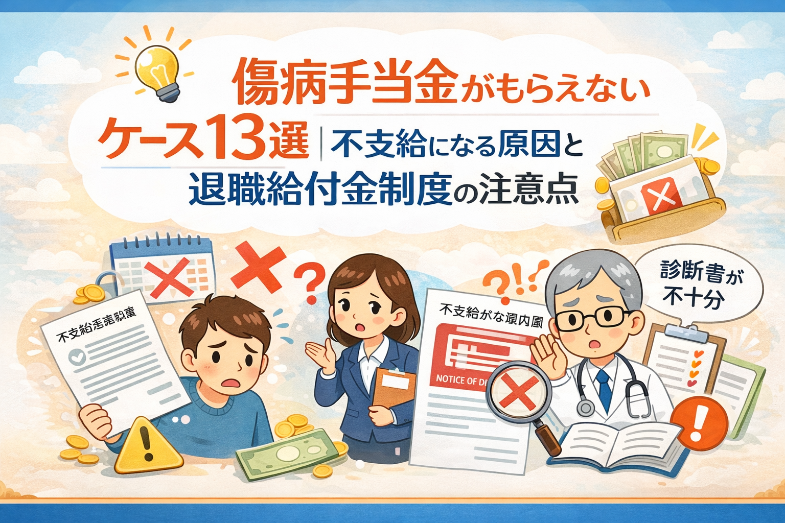 傷病手当金がもらえないケース13選｜不支給になる原因と退職給付金制度 